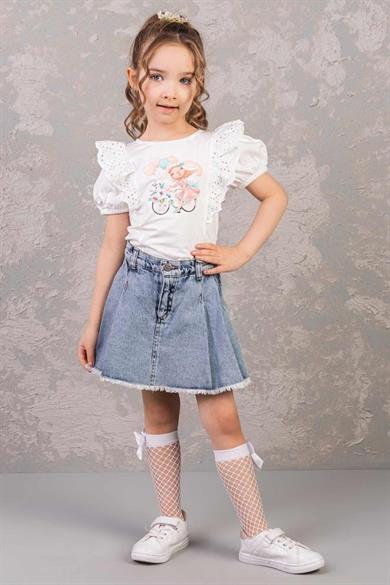 Mojo Kız Çocuk 4-9 Yaş Denim Şort Etek 0204 Kot Mavi