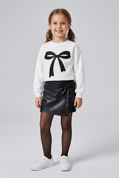 Mojo Kız Çocuk 4-9 Yaş Fiyonk İşlemeli Şort Etekli Takım Beyaz