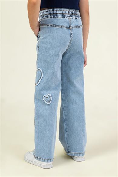 Mojo Kız Çocuk 4-9 Yaş Kalp İşlemeli Palazzo Pantolon Kot Mavi