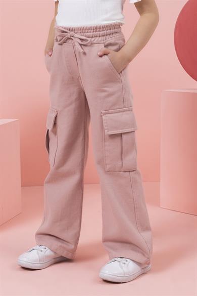 Mojo Kız Çocuk 4-9 Yaş Kargo Cep Pantolon 0206 Pudra