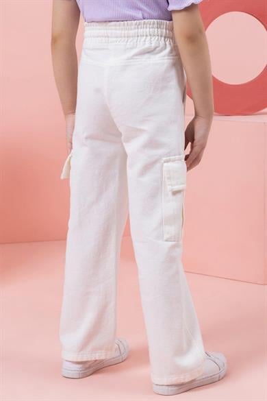 Mojo Kız Çocuk 4-9 Yaş Kargo Cep Pantolon 0206 Beyaz