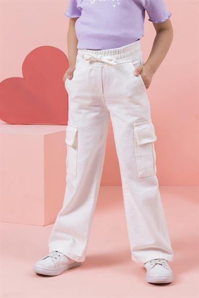 Mojo Kız Çocuk 4-9 Yaş Kargo Cep Pantolon 0206 Beyaz