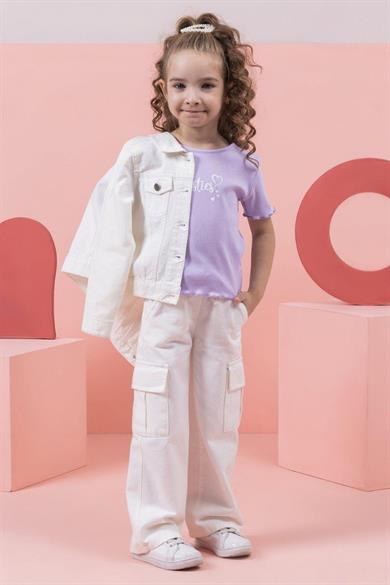 Mojo Kız Çocuk 4-9 Yaş Kargo Cep Pantolon 0206 Beyaz