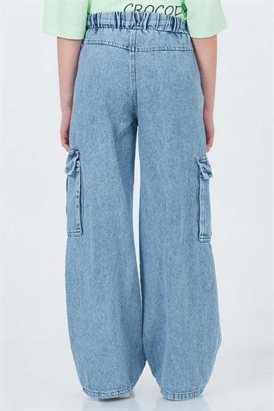 Mojo Kız Çocuk 4-9 Yaş Lastikli Bel Kargo Cep Pantolon 2957 Kot Mavi