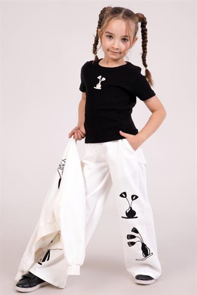 Mojo Kız Çocuk 4-9 Yaş Nakış İşlemeli Pantolon 0484 Beyaz
