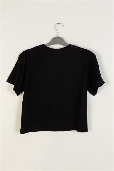 Mojo Kız Çocuk 4-9 Yaş Parlak Fiyonk Baskılı Kısa Kol T-shirt 0670 Siyah