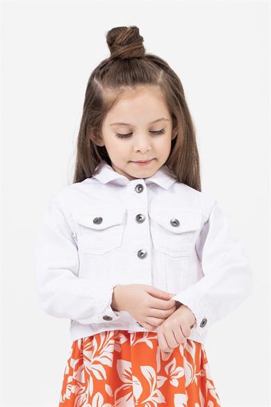 Mojo Kız Çocuk 4-9 Yaş Renkli Denim Ceket 0138 Beyaz