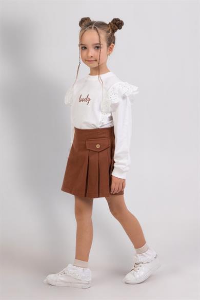 Mojo Kız Çocuk 4-9 Yaş Şort Etekli Takım 9807 Kahverengi