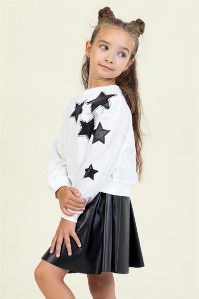 Mojo Kız Çocuk 4-9 Yaş Suni Deri Şort Etek Takım 0477 Ekru