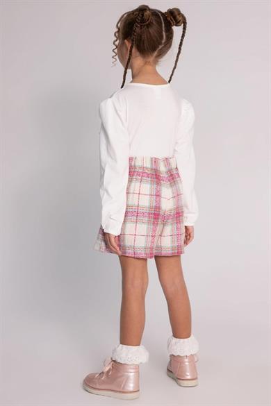 Mojo Kız Çocuk 4-9 Yaş Tüvit Şort Etek Takım 9814 Ekru