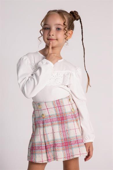 Mojo Kız Çocuk 4-9 Yaş Tüvit Şort Etek Takım 9814 Ekru