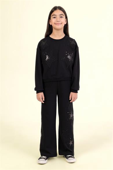 Mojo Kız Çocuk 4-9 Yaş Yıldız Detaylı İkili Eşofman Takımı Siyah