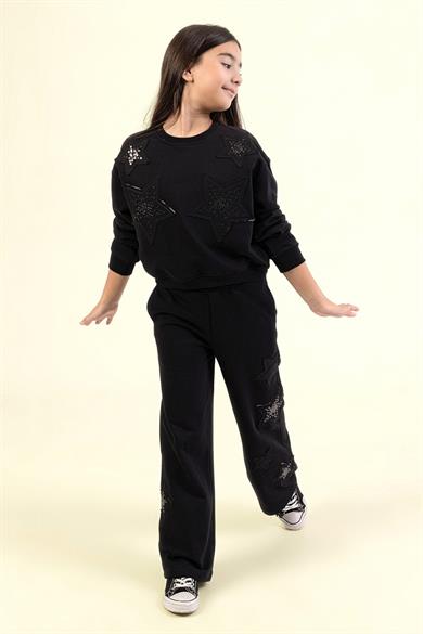 Mojo Kız Çocuk 4-9 Yaş Yıldız Detaylı İkili Eşofman Takımı Siyah