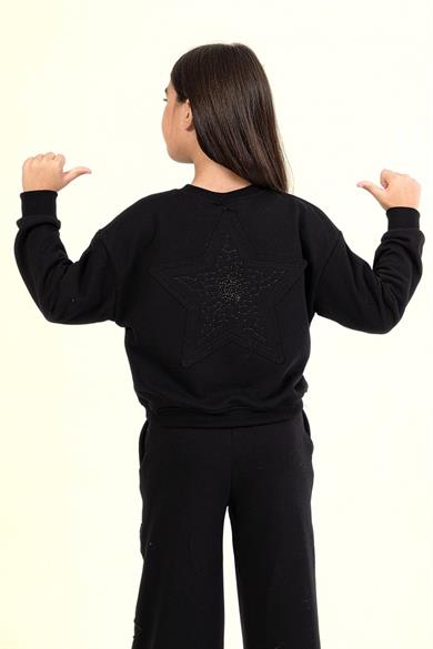 Mojo Kız Çocuk 4-9 Yaş Yıldız Detaylı İkili Eşofman Takımı Siyah