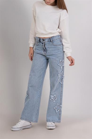 Mojo Kız Çocuk 4-9 Yaş Yıldız Nakışlı Denim Pantolon 9828 Kot Mavi