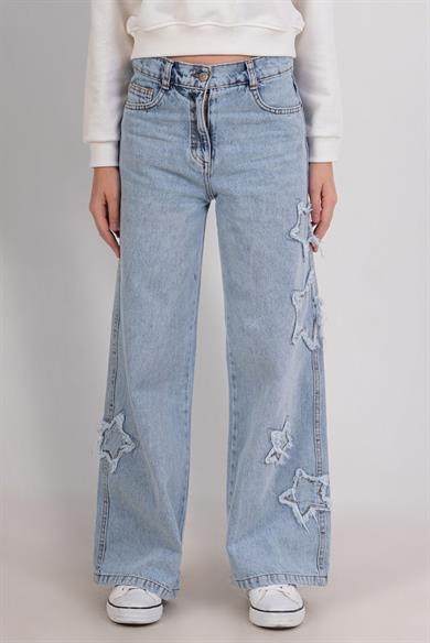 Mojo Kız Çocuk 4-9 Yaş Yıldız Nakışlı Denim Pantolon 9828 Kot Mavi
