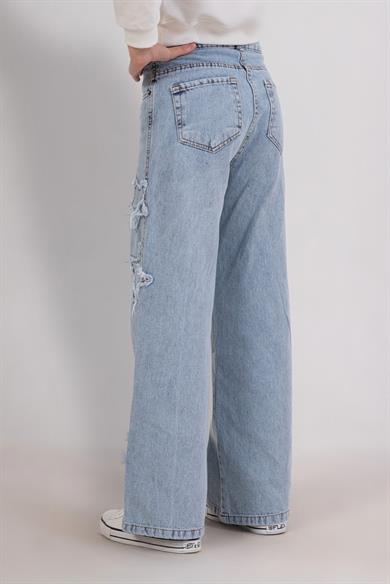 Mojo Kız Çocuk 4-9 Yaş Yıldız Nakışlı Denim Pantolon 9828 Kot Mavi