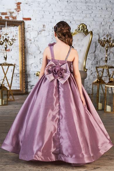 Mojo Kız Çocuk 5-10 Yaş Tek Omuz Taşlı Abiye Elbise 3084 Lavanta