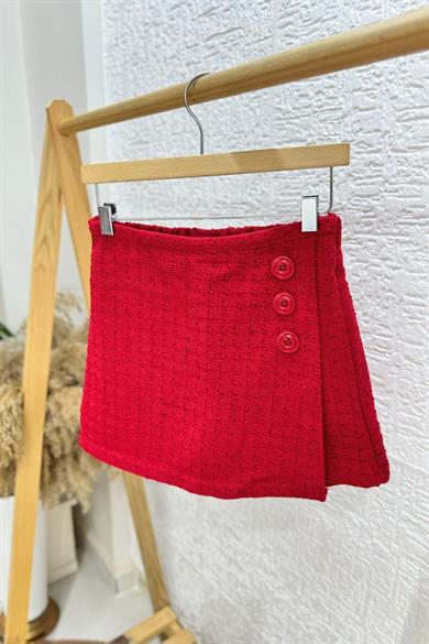 Mojo Kız Çocuk 5-14 Yaş Düğme Detaylı Şort Etek 4248 Kırmızı