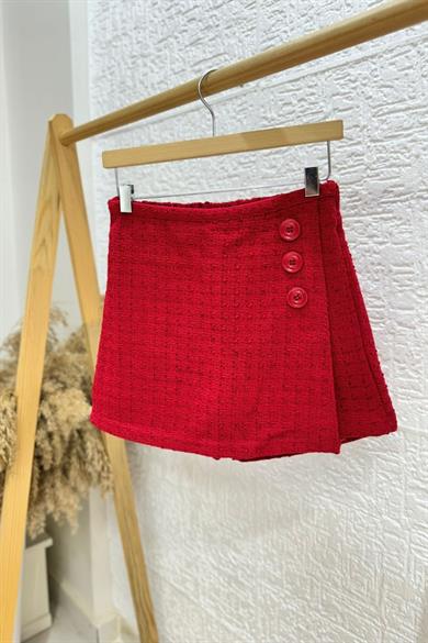 Mojo Kız Çocuk 5-14 Yaş Düğme Detaylı Şort Etek 4248 Kırmızı