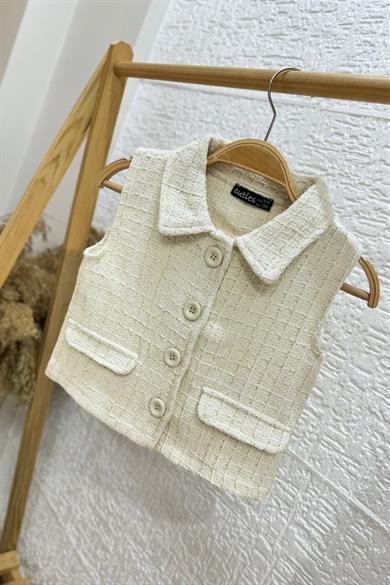 Mojo Kız Çocuk 5-14 Yaş Pırıltı İşlemeli Tüvit Yelek 4561 Krem