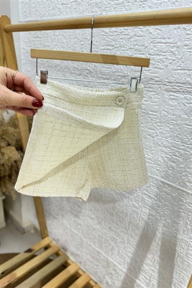 Mojo Kız Çocuk 5-14 Yaş Pırıltı İşlemeli Tüvit Şort Etek 4562 Krem