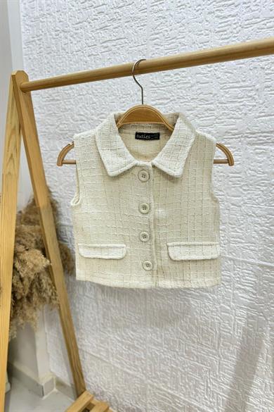 Mojo Kız Çocuk 5-14 Yaş Pırıltı İşlemeli Tüvit Yelek 4561 Krem