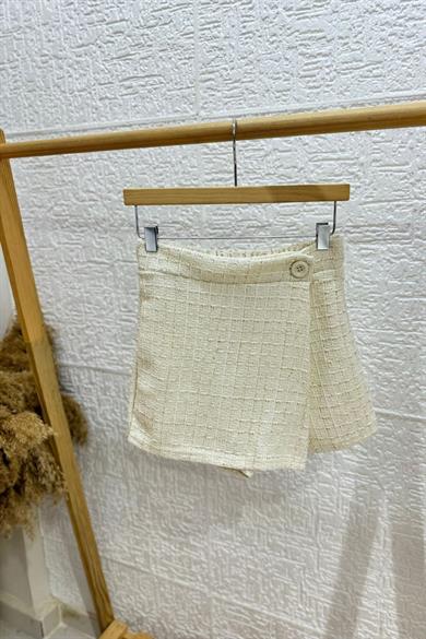 Mojo Kız Çocuk 5-14 Yaş Pırıltı İşlemeli Tüvit Şort Etek 4562 Krem