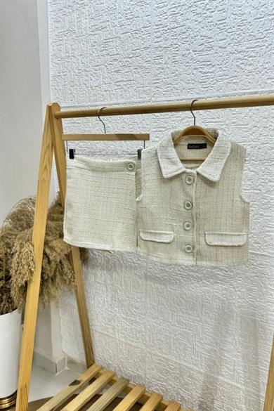 Mojo Kız Çocuk 5-14 Yaş Pırıltı İşlemeli Tüvit Yelek 4561 Krem