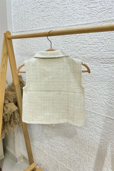 Mojo Kız Çocuk 5-14 Yaş Pırıltı İşlemeli Tüvit Yelek 4561 Krem