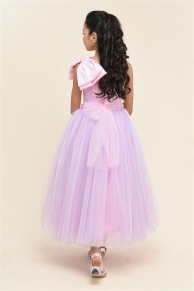 Mojo Kız Çocuk 6-10 Yaş Fiyonk Detaylı Uzun Abiye Elbise 5600 Lila