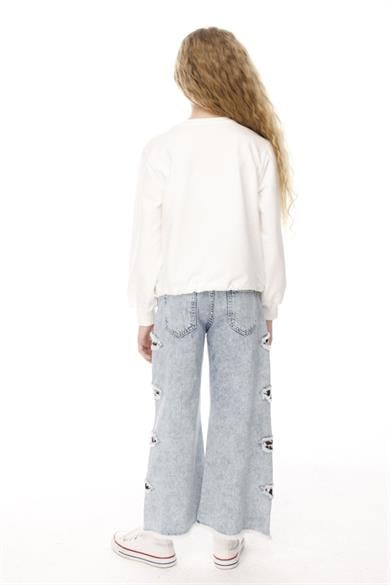 Mojo Kız Çocuk 7-14 Yaş Leopar Parçalı Sweatshirt 14051 Beyaz