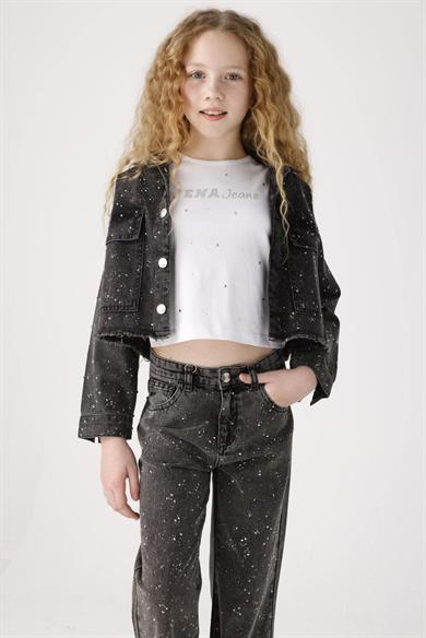 Mojo Kız Çocuk 8-14 Yaş Taşlı Denim Ceket J20035 Siyah