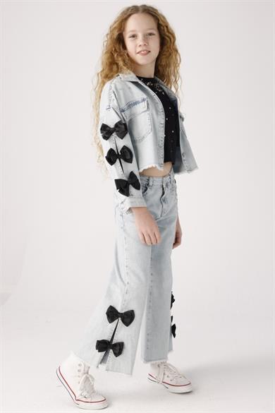 Mojo Kız Çocuk 8-14 Yaş Taşlı Fiyonklu Palazzo Pantolon 12049 Kot Mavi