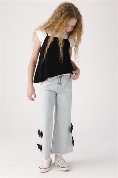 Mojo Kız Çocuk 8-14 Yaş Taşlı Fiyonklu Palazzo Pantolon 12049 Kot Mavi