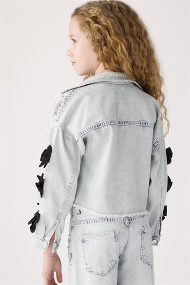 Mojo Kız Çocuk 8-14 Yaş Taşlı Fiyonklu Denim Ceket 20027 Kot Mavi