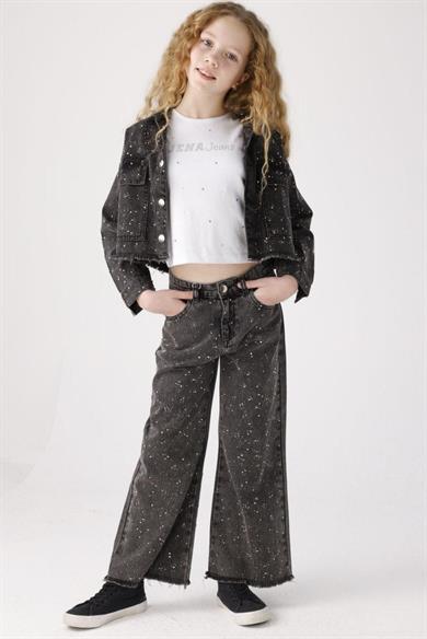 Mojo Kız Çocuk 8-14 Yaş Taşlı Palazzo Pantolon 12047 Siyah