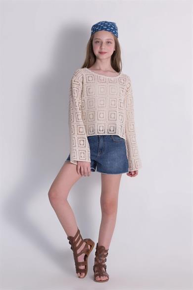 Mojo Kız Çocuk 9-14 Yaş 2li Örme Triko Bluz Takım Bej