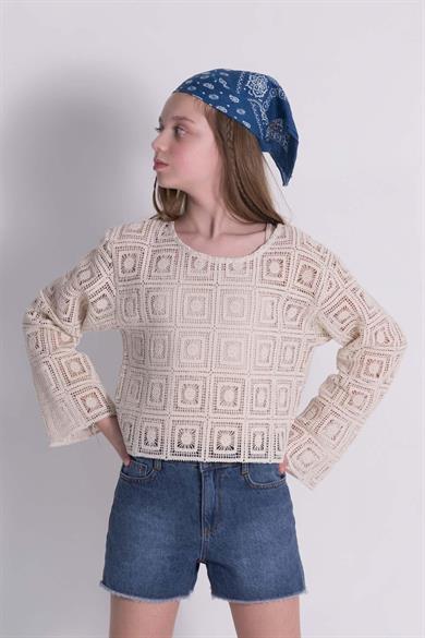 Mojo Kız Çocuk 9-14 Yaş 2li Örme Triko Bluz Takım Bej