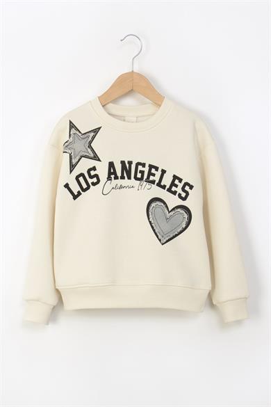 Mojo Kız Çocuk 9-14 Yaş Baskılı Sweatshirt Krem