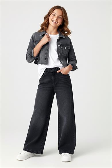 Mojo Kız Çocuk 9-14 Yaş Bol Paça Denim  Pantolon Füme