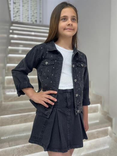 Mojo Kız Çocuk 9-14 Yaş Cep Detaylı Piliseli Kot Etek 9729 Siyah