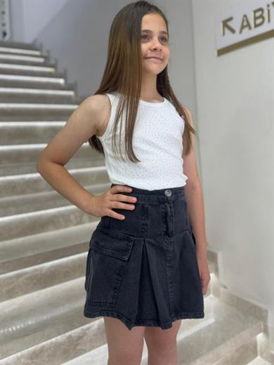 Mojo Kız Çocuk 9-14 Yaş Cep Detaylı Piliseli Kot Etek 9729 Siyah