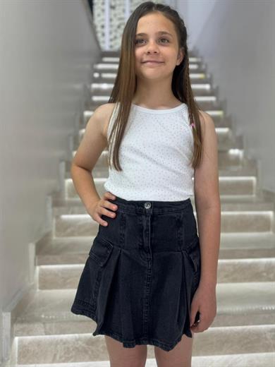 Mojo Kız Çocuk 9-14 Yaş Cep Detaylı Piliseli Kot Etek 9729 Siyah