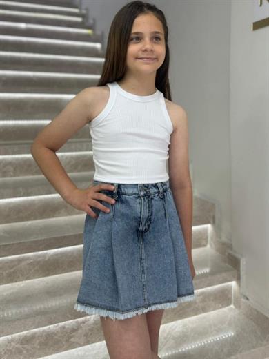 Mojo Kız Çocuk 9-14 Yaş Denim Şort Etek 0205 Kot Mavi