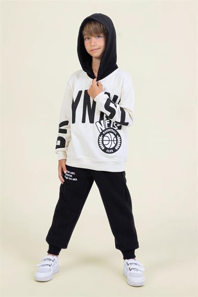 Mojo Kız Çocuk 9-14 Yaş Desenli Kapüşonlu Sweatshirt Krem