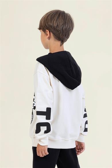 Mojo Kız Çocuk 9-14 Yaş Desenli Kapüşonlu Sweatshirt Krem