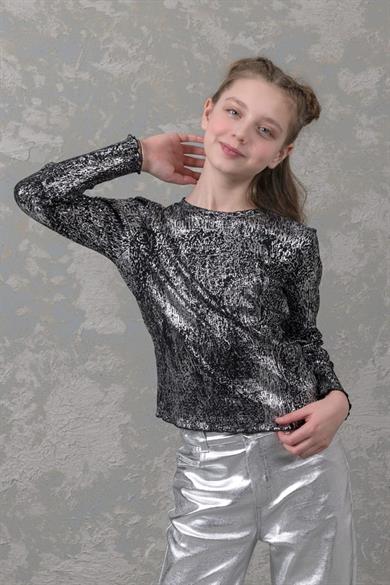 Mojo Kız Çocuk 9-14 Yaş Kız Çocuk Varaklı Body 0380 Siyah