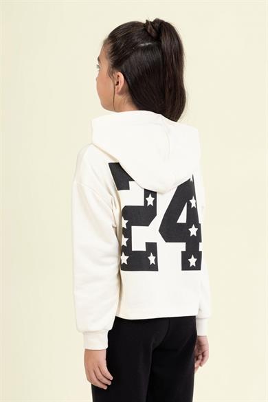 Mojo Kız Çocuk 9-14 Yaş Sırt Baskılı Kapüşonlu Sweatshirt Krem