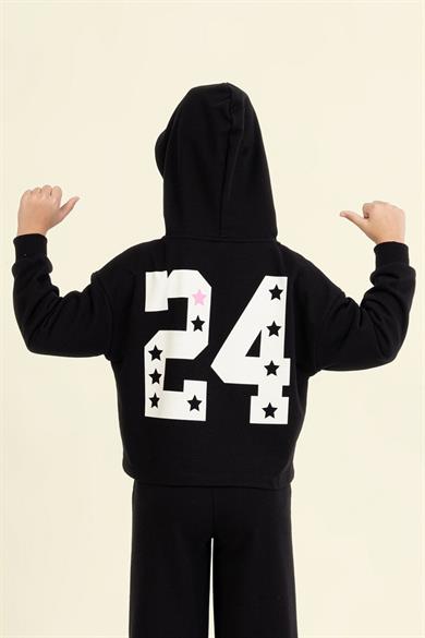Mojo Kız Çocuk 9-14 Yaş Sırt Baskılı Kapüşonlu Sweatshirt Siyah
